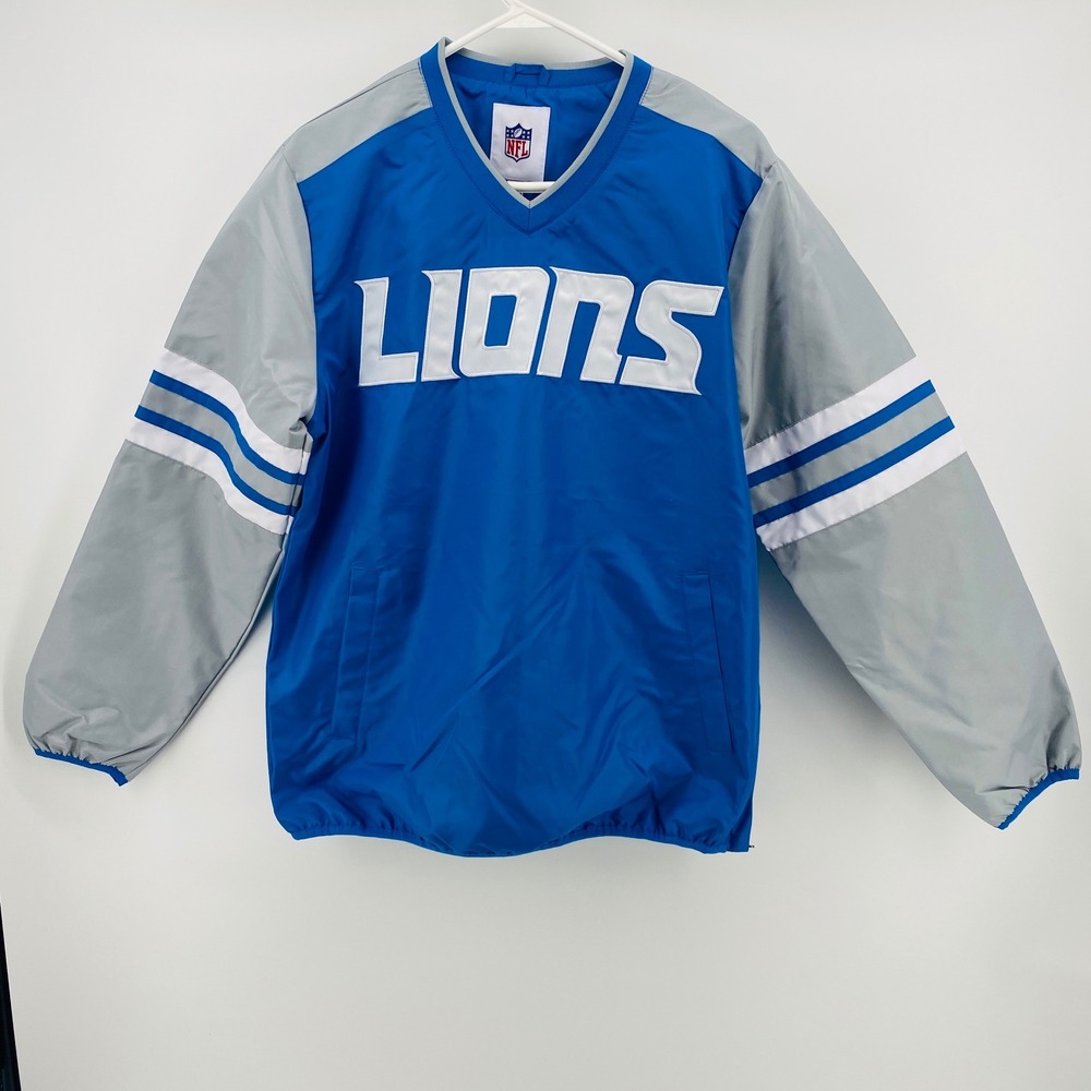 NFL Detroit Lions Windbreaker Pullover Blue New V-Neck Jacket Mens Size M